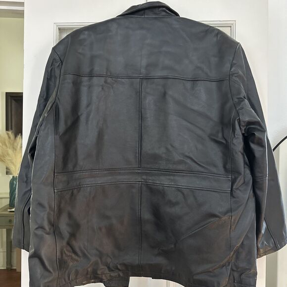 LA LEATHER California Leather Black Lined Coat Men's XL Button Vintage Jacket - Picture 2 of 16